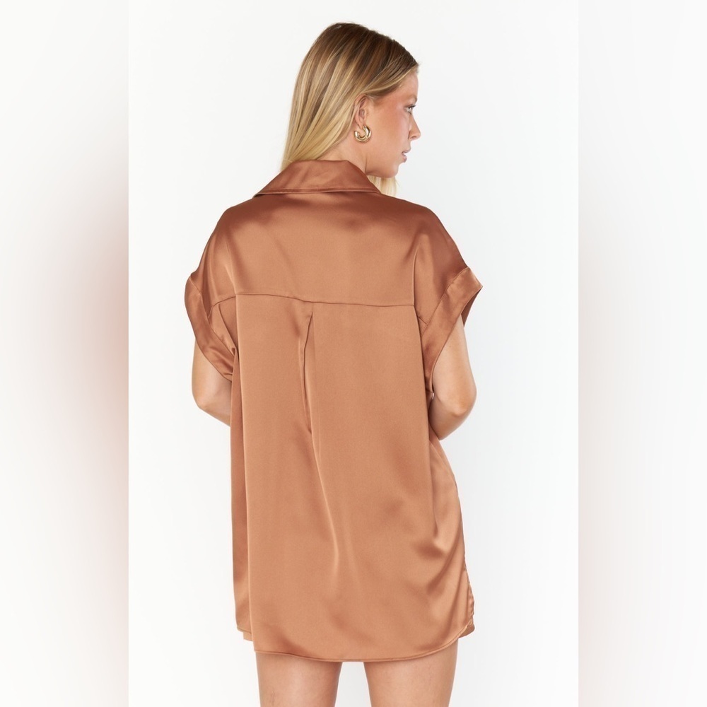 SHOW ME YOUR MUMU Best Day Button Up In Copper Luxe Satin - Picture 3 of 7